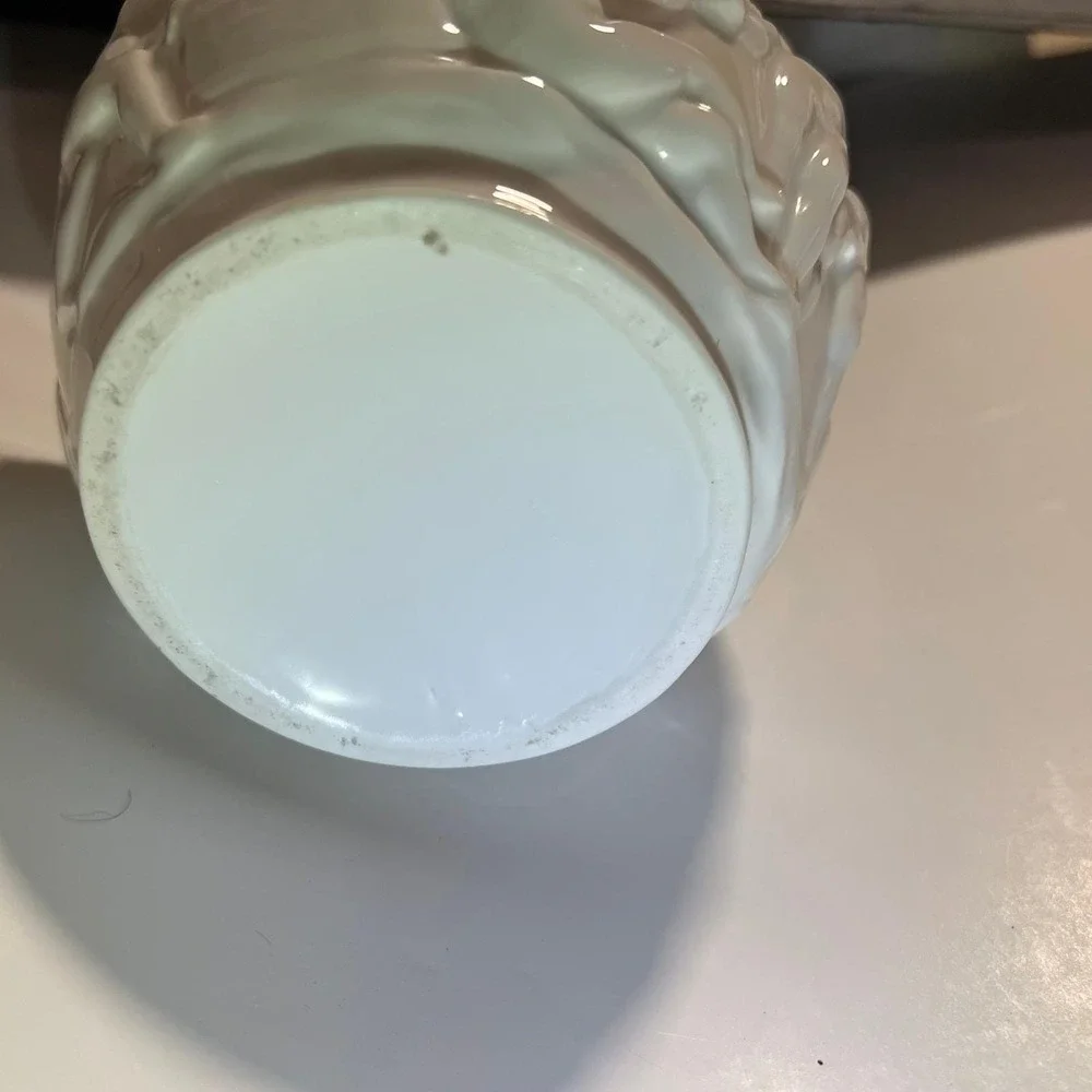 Vintage White Glass Cherub Pitcher Embossed Grape Vine Relief molded Victorian‎